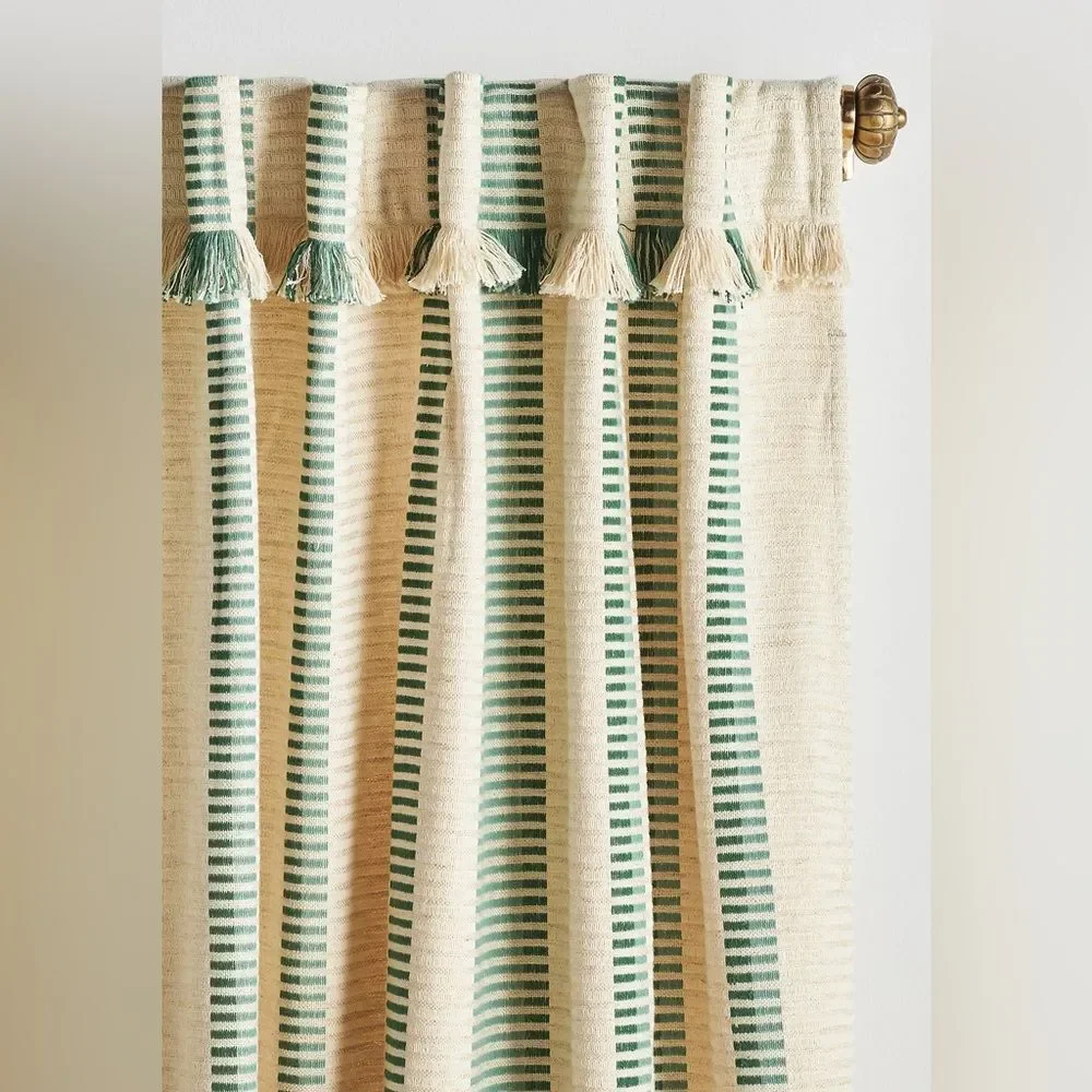 New Anthropologie Pieced Stripe Cotton Blend Woven Curtain Size 50” x 84”